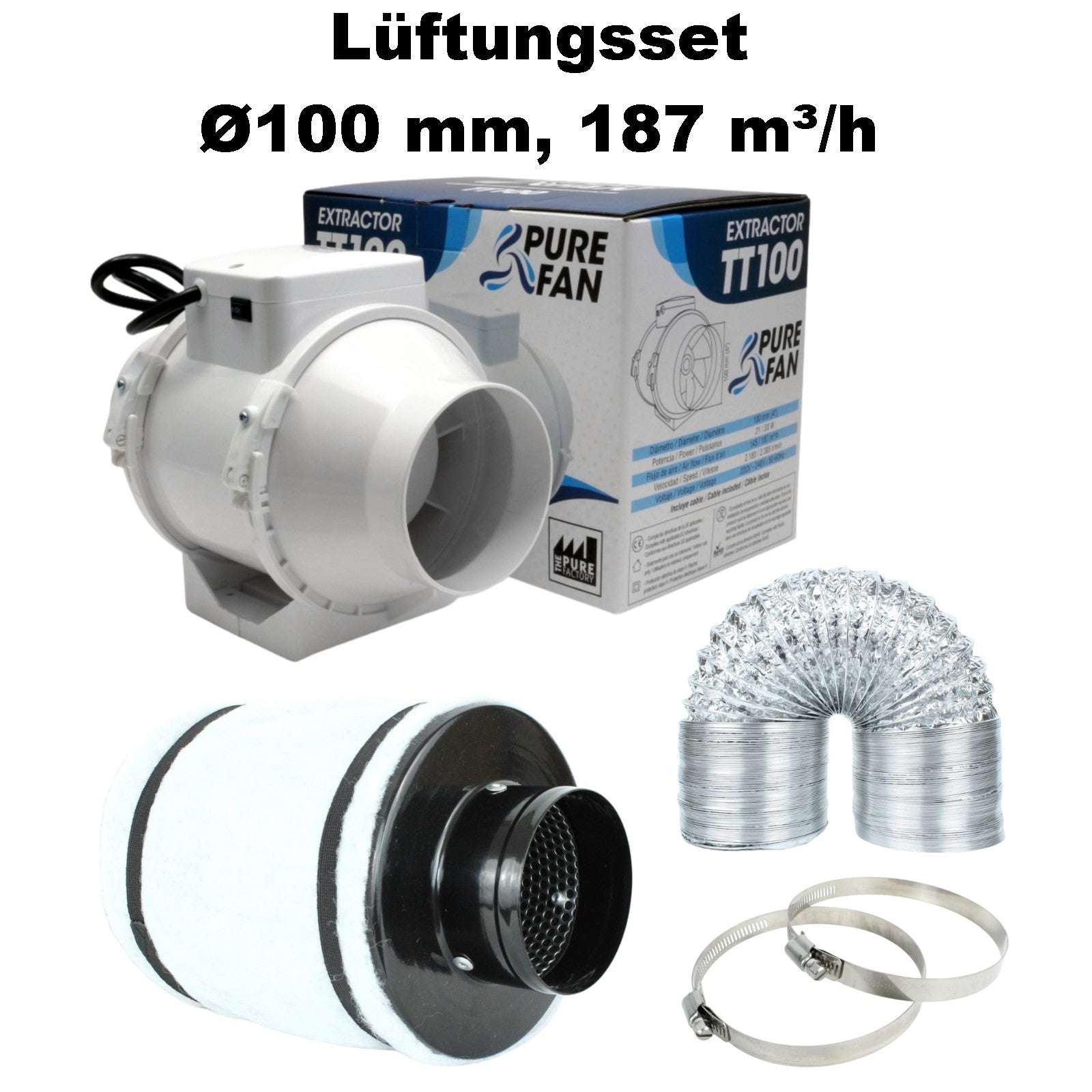 Growbox Komplettset 80x80 cm Abluftset 100 mm Flansch