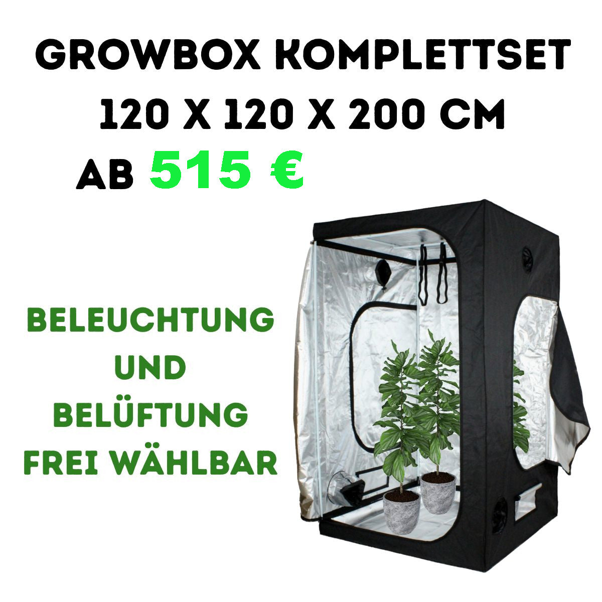 Growbox Komplettset 120x120x200 cm