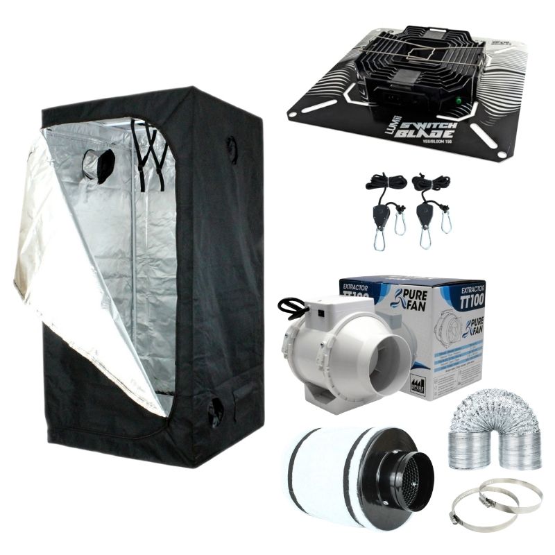 Growbox Komplettset 90x90x180 cm, LUMii Switch Blade 150W